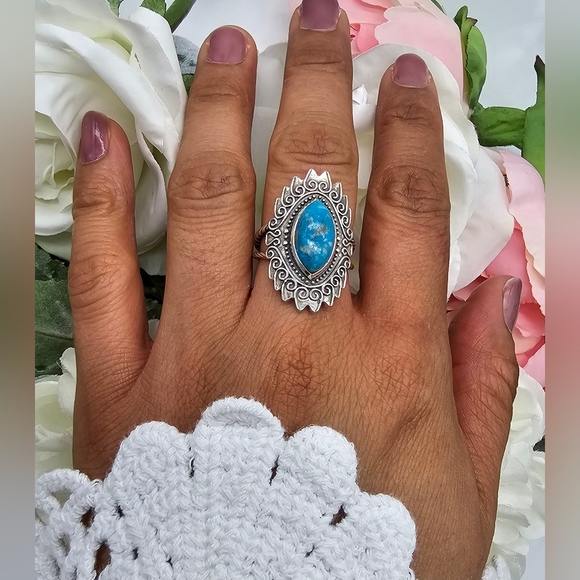 ♥️ MARQUISE SWIRL STERLING SILVER RING - Picture 2 of 8